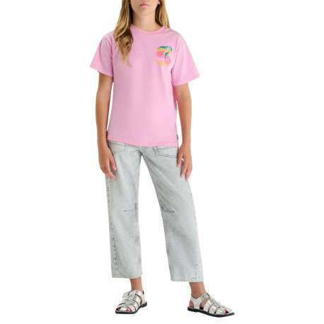 T-shirt en coton rose imprimé à coupe droite pourvu d'un col rond - Image 8