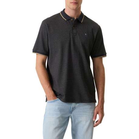 Polo en coton bleu marine uni avec une coupe droite et un col à revers - Image 2