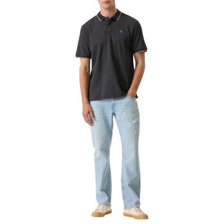 Polo en coton bleu marine uni avec une coupe droite et un col à revers - Image 3