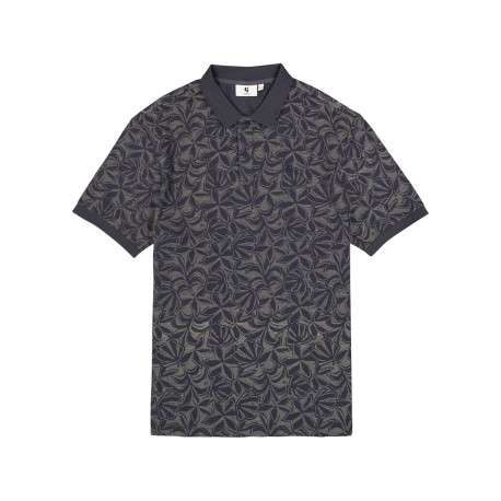Polo en coton marine à imprimé floral avec une coupe droite et un col à revers