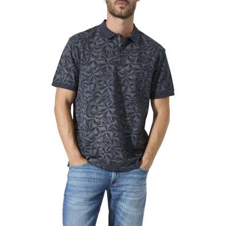 Polo en coton marine à imprimé floral avec une coupe droite et un col à revers - Image 2