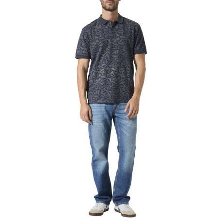 Polo en coton marine à imprimé floral avec une coupe droite et un col à revers - Image 3