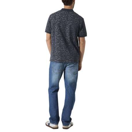 Polo en coton marine à imprimé floral avec une coupe droite et un col à revers - Image 4