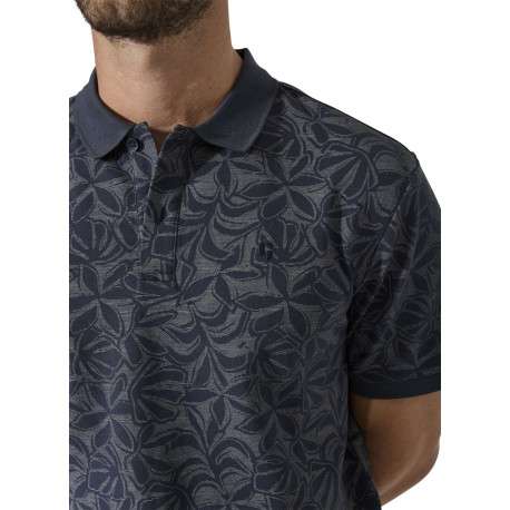 Polo en coton marine à imprimé floral avec une coupe droite et un col à revers - Image 5
