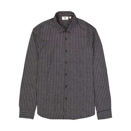 Chemise en coton bleu marine à motifs imprimés avec une coupe droite