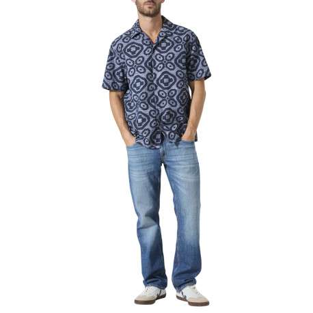 Chemise en coton bleu marine à motifs abstraits imprimés avec une coupe droite - Image 3