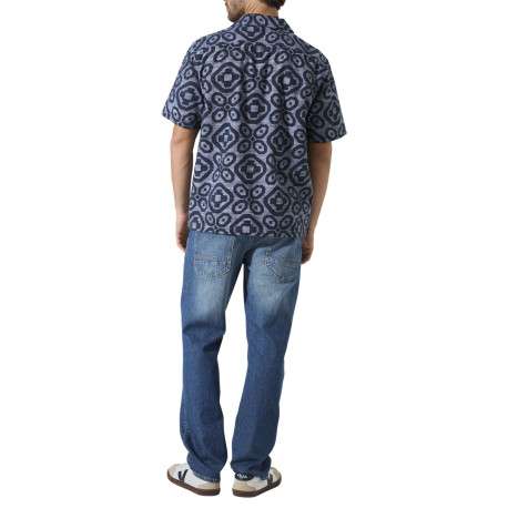 Chemise en coton bleu marine à motifs abstraits imprimés avec une coupe droite - Image 4