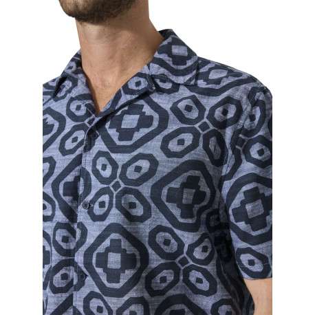 Chemise en coton bleu marine à motifs abstraits imprimés avec une coupe droite - Image 5