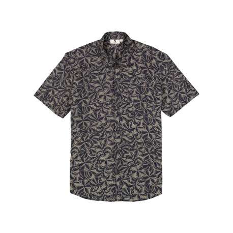 Chemise en coton bleu marine à imprimé floral avec une coupe droite