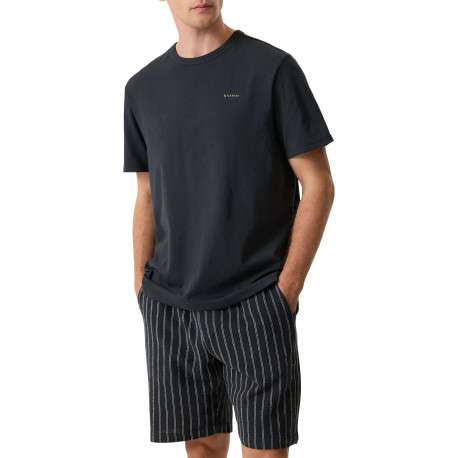 T-shirt en coton marine uni avec texte imprimé et une coupe droite - Image 3