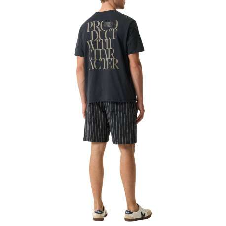 T-shirt en coton marine uni avec texte imprimé et une coupe droite - Image 5