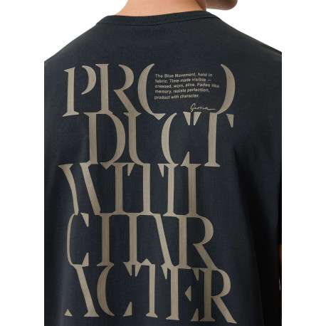 T-shirt en coton marine uni avec texte imprimé et une coupe droite - Image 6