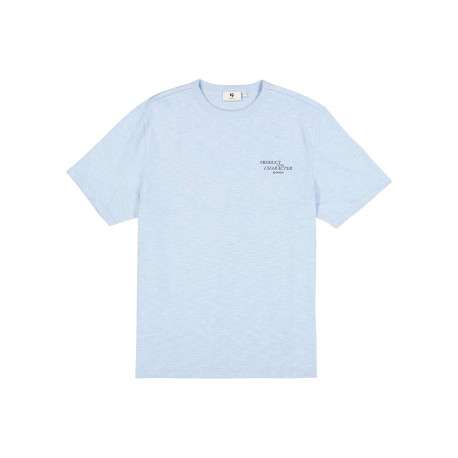 T-shirt en coton bleu ciel imprimé avec une coupe droite et un col rond