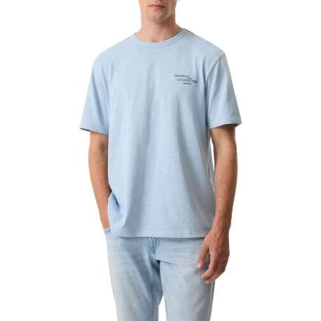 T-shirt en coton bleu ciel imprimé avec une coupe droite et un col rond - Image 3