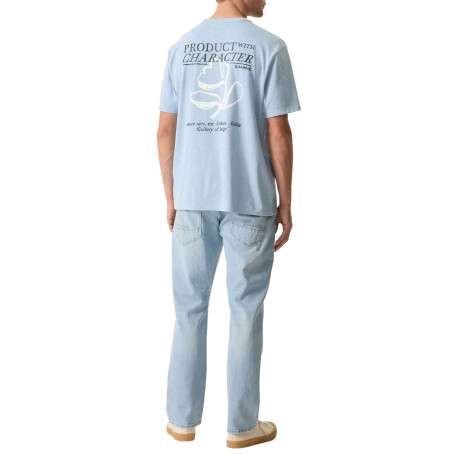 T-shirt en coton bleu ciel imprimé avec une coupe droite et un col rond - Image 4