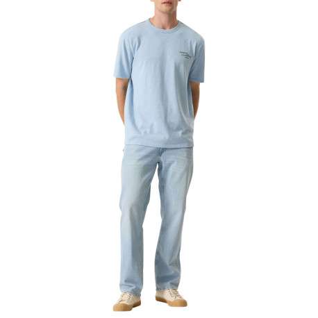 T-shirt en coton bleu ciel imprimé avec une coupe droite et un col rond - Image 5