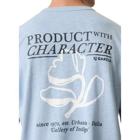 T-shirt en coton bleu ciel imprimé avec une coupe droite et un col rond - Image 6