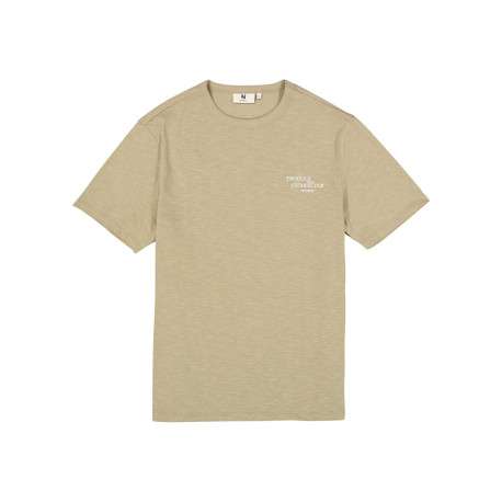 T-shirt en coton kaki imprimé avec une coupe droite et un col rond
