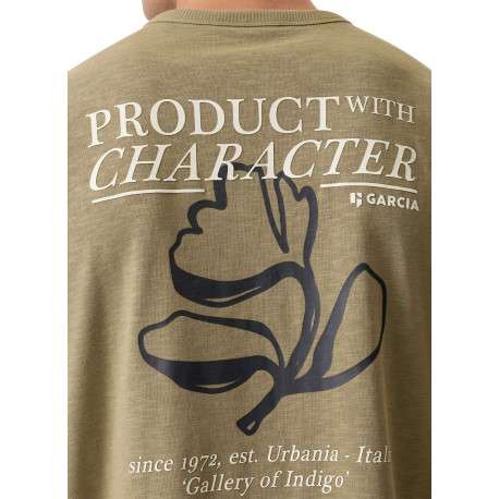 T-shirt en coton kaki imprimé avec une coupe droite et un col rond - Image 6