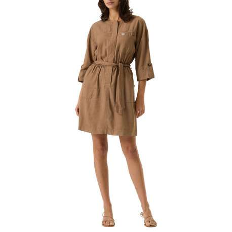 Robe courte taupe unie avec une coupe ajustée et des manches 3/4 - Image 2