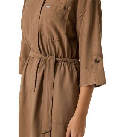 Robe courte taupe unie avec une coupe ajustée et des manches 3/4 - Image 4