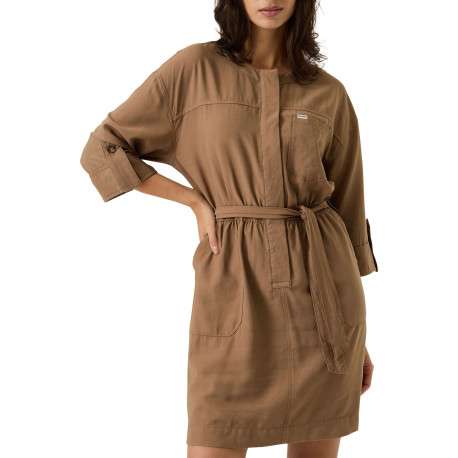 Robe courte taupe unie avec une coupe ajustée et des manches 3/4 - Image 5