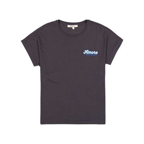 T-shirt en coton anthracite uni avec une coupe droite et un logo brodé