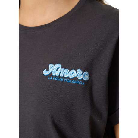 T-shirt en coton anthracite uni avec une coupe droite et un logo brodé - Image 5