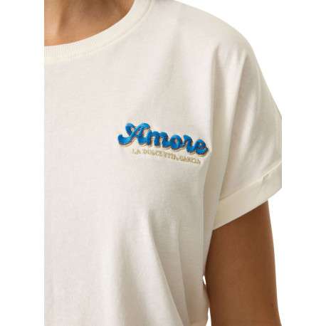 T-shirt en coton blanc uni avec une coupe droite et un logo brodé - Image 5