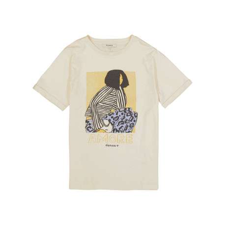 T-shirt en coton écru avec un personnage imprimé et une coupe droite
