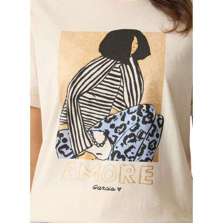 T-shirt en coton écru avec un personnage imprimé et une coupe droite - Image 2