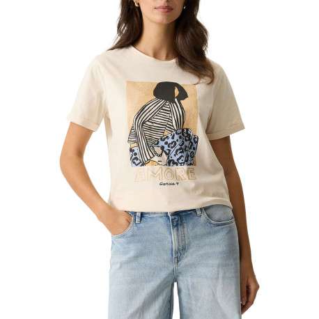 T-shirt en coton écru avec un personnage imprimé et une coupe droite - Image 3