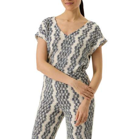 Top en coton mélangé écru à rayures bleues avec une coupe droite - Image 2