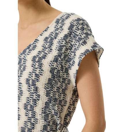 Top en coton mélangé écru à rayures bleues avec une coupe droite - Image 5