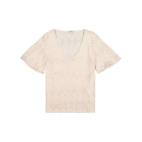 Top en coton écru en maille ajourée à motifs avec une coupe droite