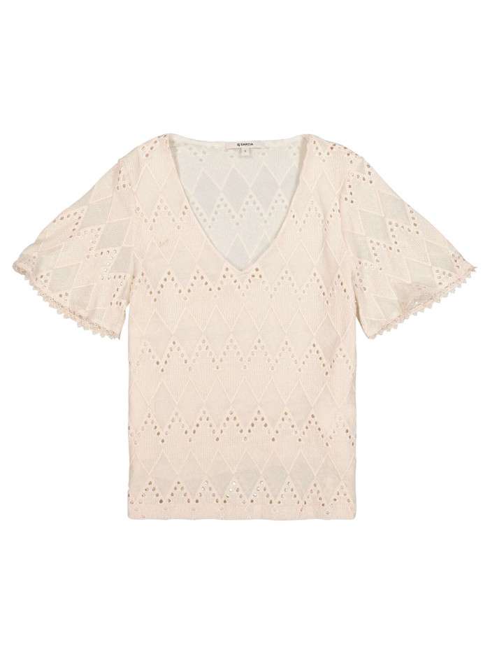 Top en coton écru en maille...