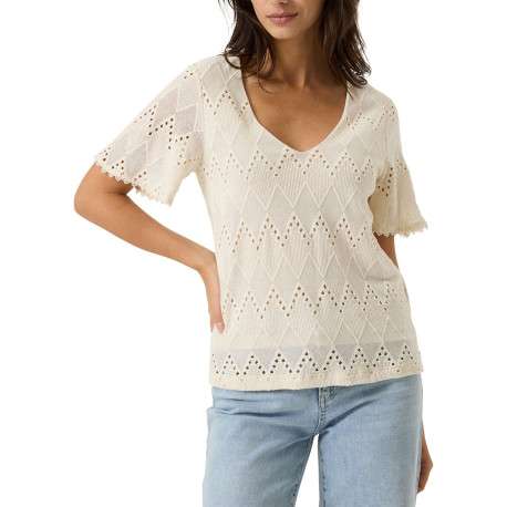 Top en coton écru en maille ajourée à motifs avec une coupe droite - Image 2