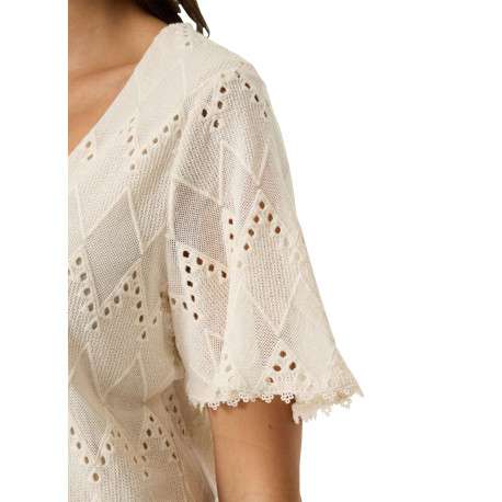 Top en coton écru en maille ajourée à motifs avec une coupe droite - Image 5
