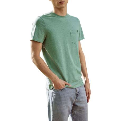T-shirt en coton vert uni avec une coupe droite et un col rond - Image 3