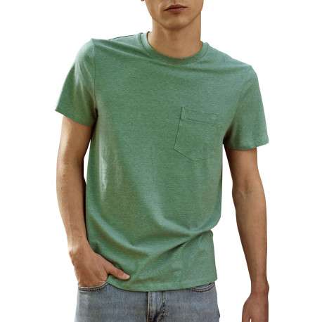 T-shirt en coton vert uni avec une coupe droite et un col rond - Image 5