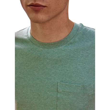 T-shirt en coton vert uni avec une coupe droite et un col rond - Image 6
