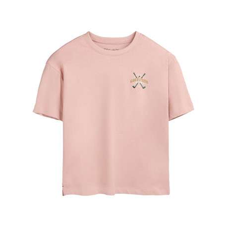 T-shirt en coton rose imprimé à coupe droite pourvu d'un col rond