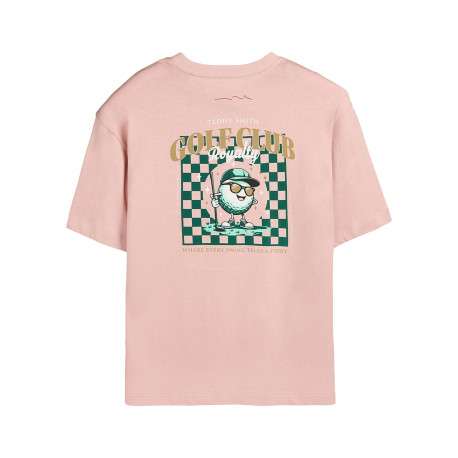 T-shirt en coton rose imprimé à coupe droite pourvu d'un col rond - Image 2