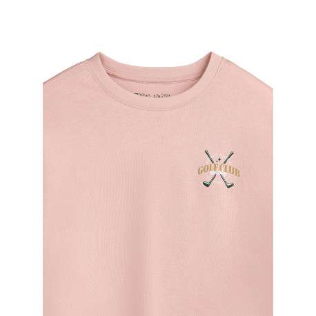 T-shirt en coton rose imprimé à coupe droite pourvu d'un col rond - Image 3