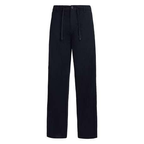 Pantalon bleu foncé à coupe droite pourvu d'un cordon de serrage à la taille