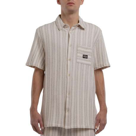 Chemise en coton mélangé beige à coupe droite ornée d'un motif à rayures