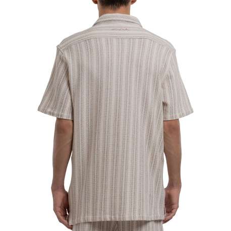 Chemise en coton mélangé beige à coupe droite ornée d'un motif à rayures - Image 2