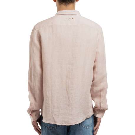 Chemise en lin rose à coupe droite pourvue d'un col à revers - Image 2