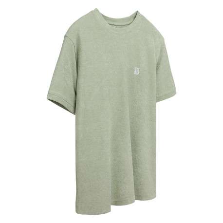 T-shirt vert à coupe droite pourvu d'un col rond et de manches courtes