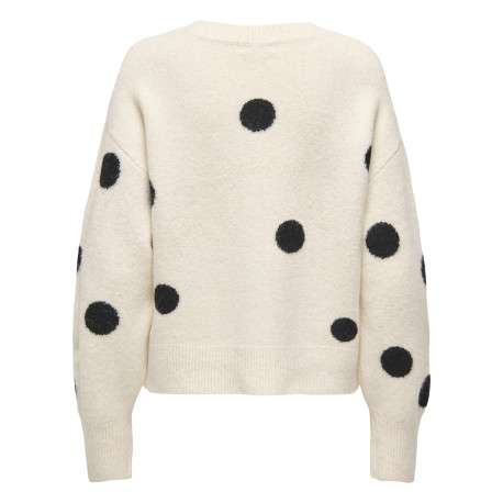 Pull écru à gros pois avec une coupe droite et un col rond - Image 2
